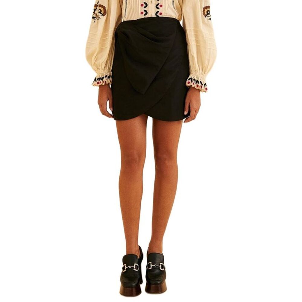 Farm Rio Womens Black Taffeta Mini Skirt
